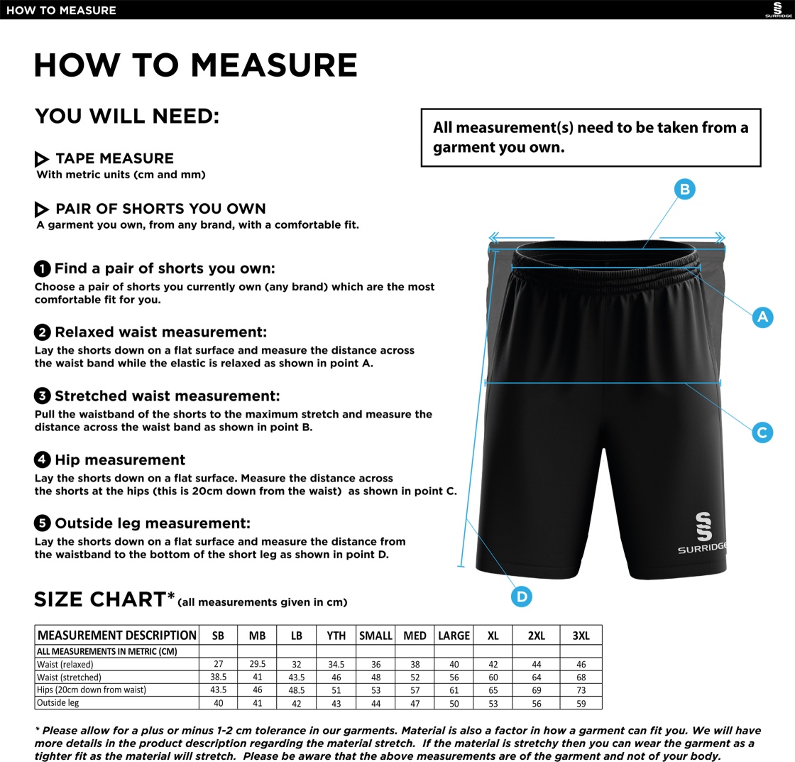 Canvey Island CC Leisure Short - Size Guide