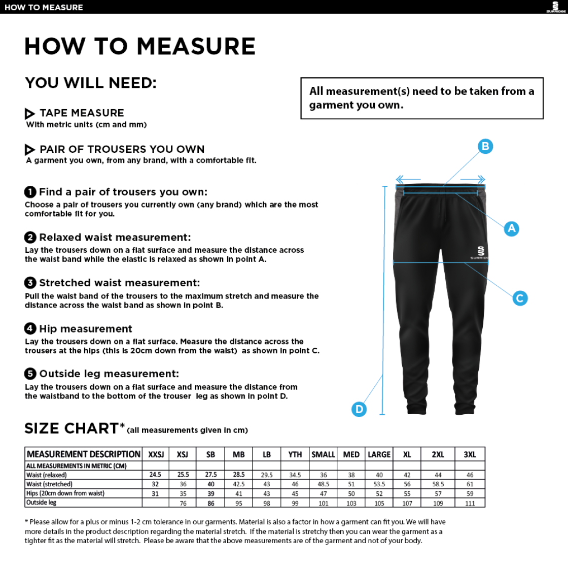 Canvey Island CC Slim Training Pant - Size Guide