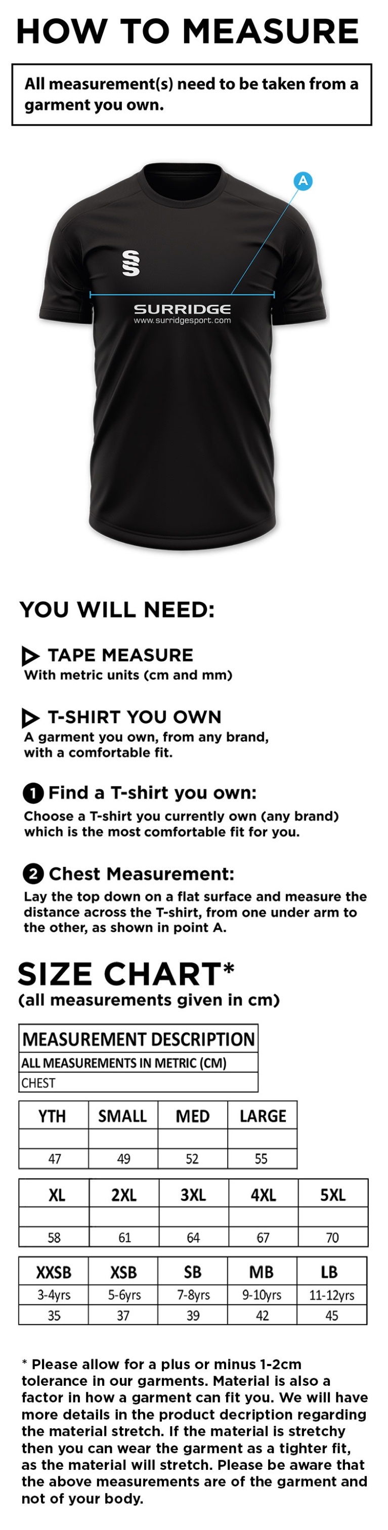 Canvey Island CC Blade Polo Shirt - Size Guide