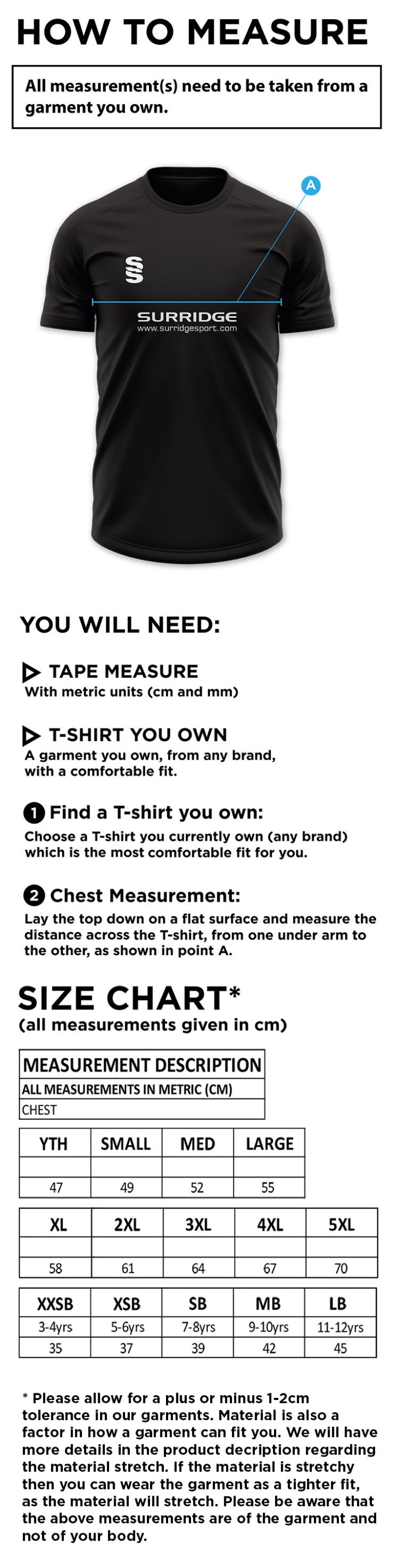 Canvey Island CC Blade Training Tee - Size Guide